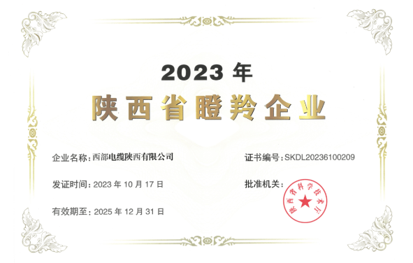近日，陜西省科學(xué)技術(shù)廳公布了《2023年陜西省瞪羚企業(yè)》名單，西部電纜陜西有限公司喜獲殊榮，成功入選并獲得“2023年陜西省瞪羚企業(yè)”榮譽稱號。